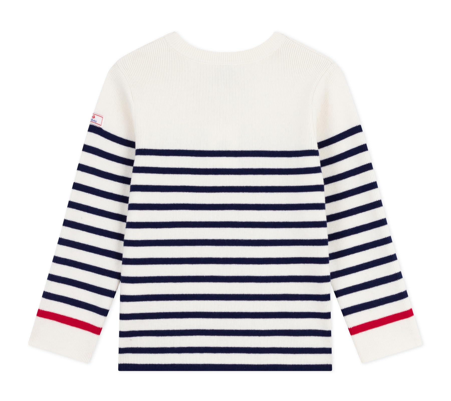 Petit Bateau Pequeño Barco sweter dziecięcy z wełny i bawełny w paski, Marshmallow/Noche, 10 lat