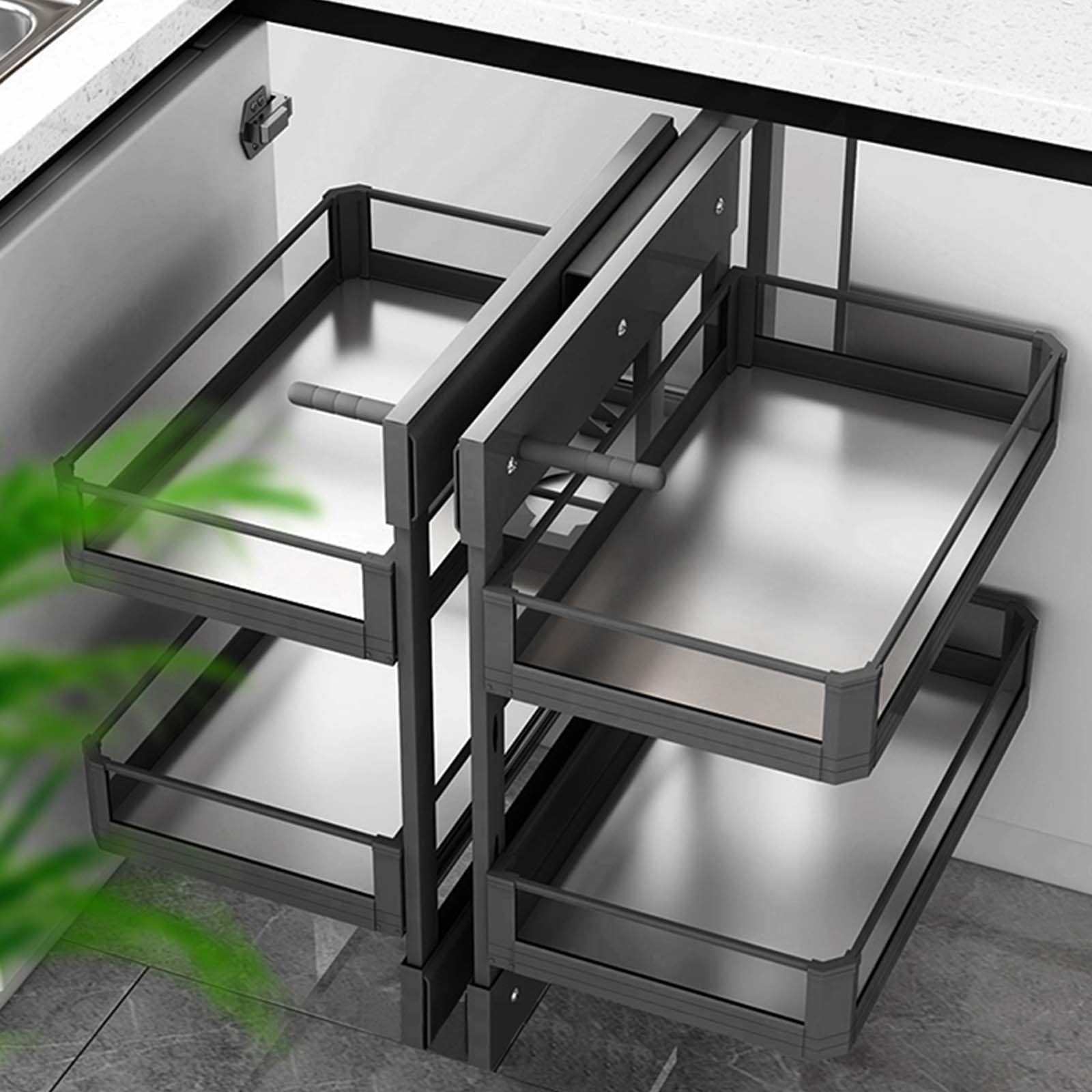 Rangement Coulissant pour armoires de Cuisine, Organisateur d'armoire d'angle Aveugle, 4 paniers à Plateaux, étagère de Rangement cachée