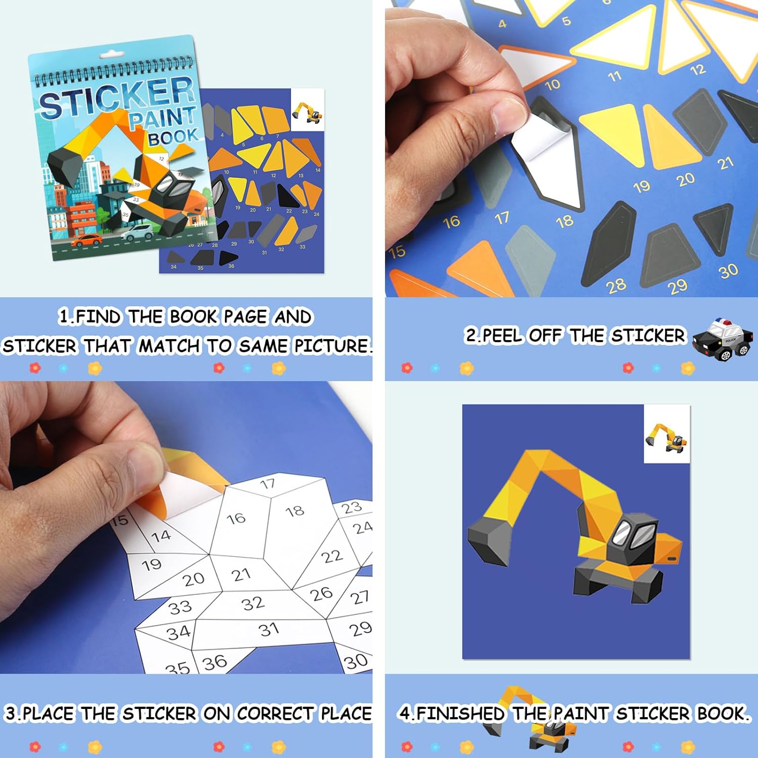 Vehicles Sticker by Number Activity Sticker Book Preschool Busy Book Stickers Paint Puzzle Travel Plane Car Activities for Kids Ages 4-8 Birthday Valentine's Day Easter Party Favors (Car) - Image 5