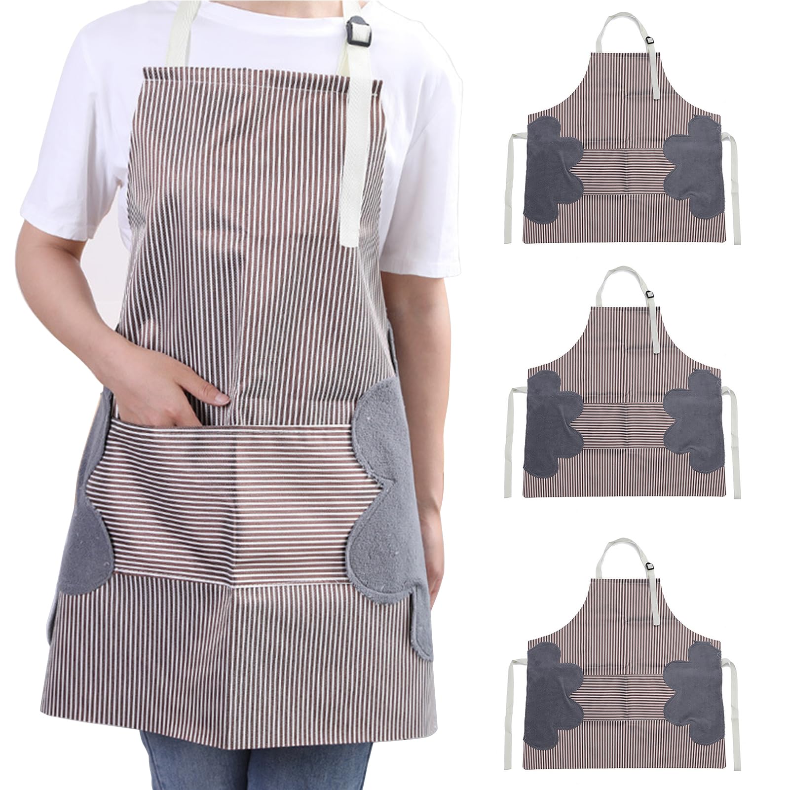 grembiuli da giardinaggio, grembiuli da lavoro, Grembiule da cucina da donna con asciugamani for la pulizia delle mani, tasca grande, for la pulizia delle mani, impermeabile 3 pezzi(Brown,3pcs)