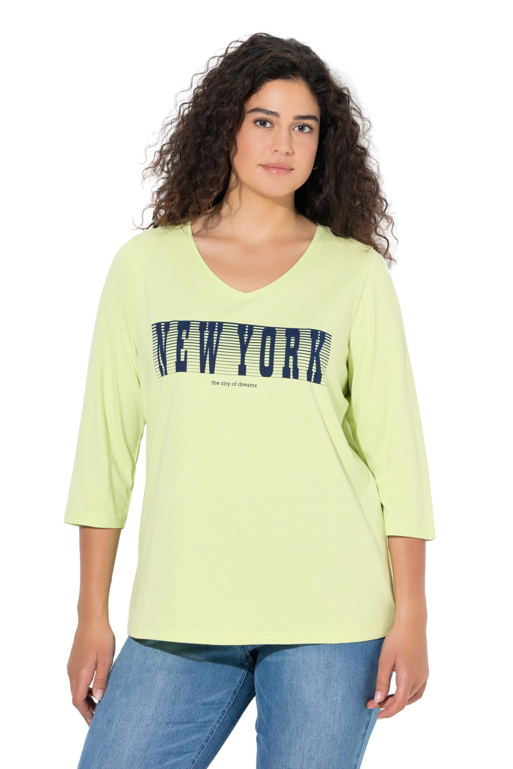 Ulla Popken Damen große Größen Übergrößen Plus Size Shirt, New York, Slim, V-Ausschnitt, 3/4-Arm 846733
