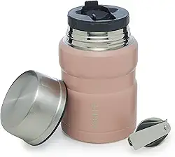 WOLFF - Pote Térmico com Dupla Parede de Aço Inox e Colher - ROSA - 480ml - Pote para Marmita, Sopas, Frutas, Temperos, Bebidas - Ótima Vedação