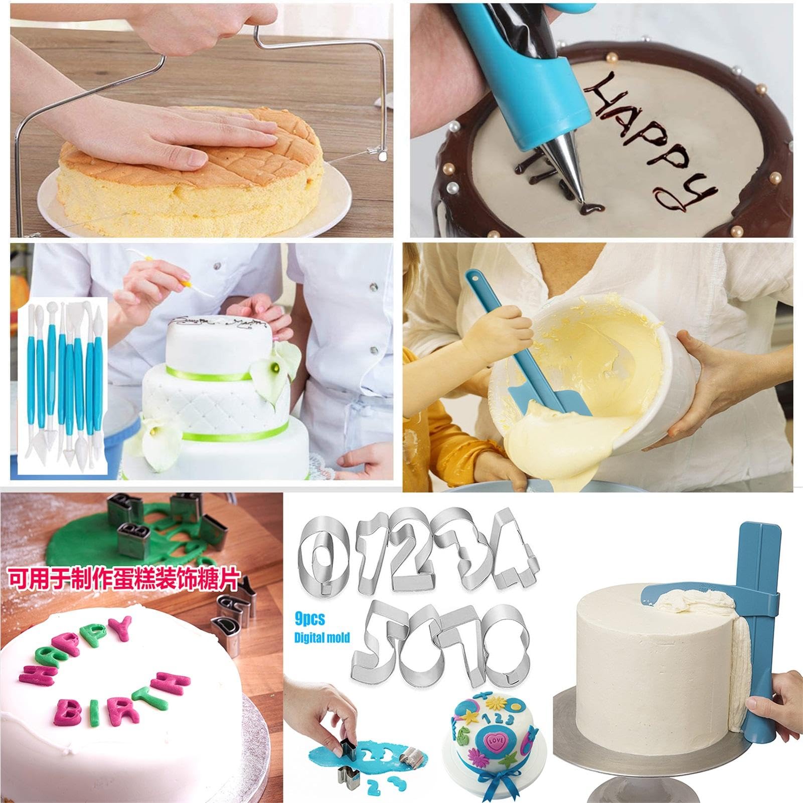 Juego para decoración de tartas de 458 piezas – Manga pastelera con puntas | de acero inoxidable, anillos de fijación reutilizables tijeras para transferencia de flores | Kit completo de cake pop para