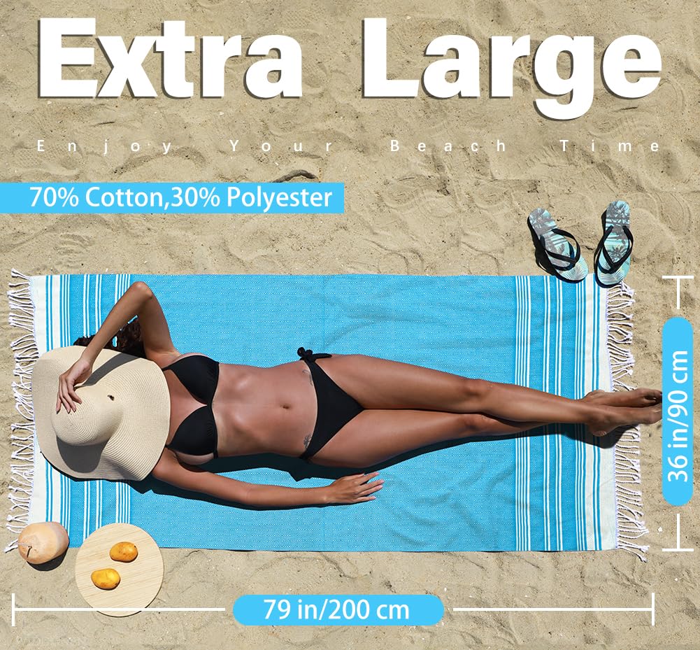 Widdonen Türkisches Strandtuch, extra groß, 79 x 36 cm, 6er-Pack, schnell trocknend, kompakt