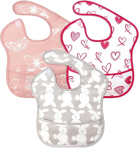 Accmor Baby Bibs for Eating, Waterproof Mess Proof Baby Toddler Bibs, Apron Smock Feeding Bibs for Girls Boys 3 piezas, mariposa, en forma de