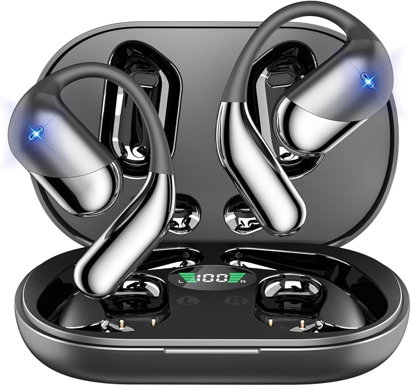 Open Ear Clip Wireless Earbuds Bone Conduction Headphones, Bluetooth,Built-in Mic, Waterproof, LED Display ,Ear Hooks Ear Buds Ultra-Comfort Earphones Design for Running walking,office,birthday gift