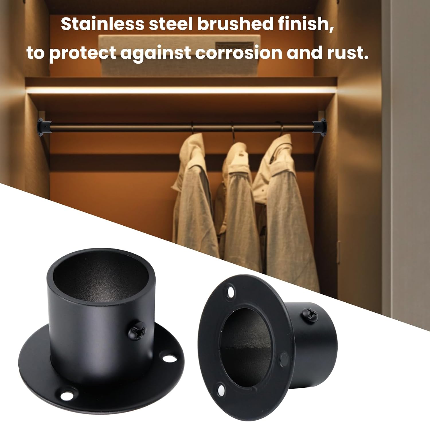 Antrader Stainless Steel Closet Rod Flange Holders,1.25 Inch,Matte Black