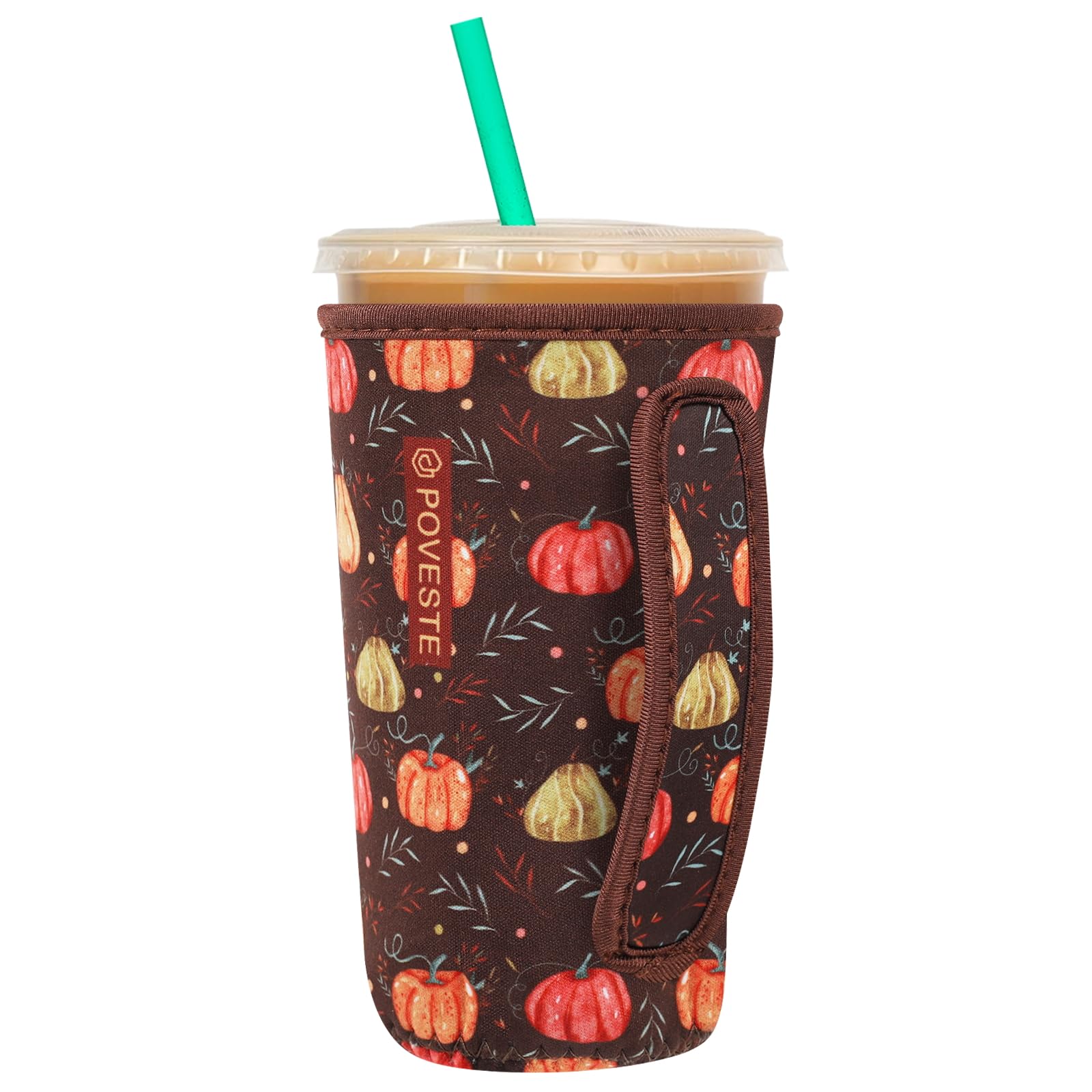 Reusable Neoprene Insulator Sleeve for Iced Coffee &amp; Cold Soda, Coffee Sleeves for Iced &amp; Hot Drinks, Cold Beverage Cooler Compatible with Starbucks, Dunkin (Harvest Pumpkin, Large: 32oz)