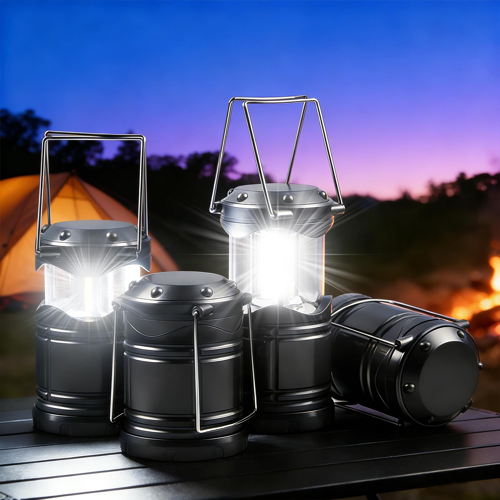 4 Pezzi Lampada da Campeggio, Lampada Campeggio Impermeabile Portatile, Lampada da Tenda LED a Batteria (3*AAA non incluso) per Campeggio, Emergenza, Pesca, Escursionismo