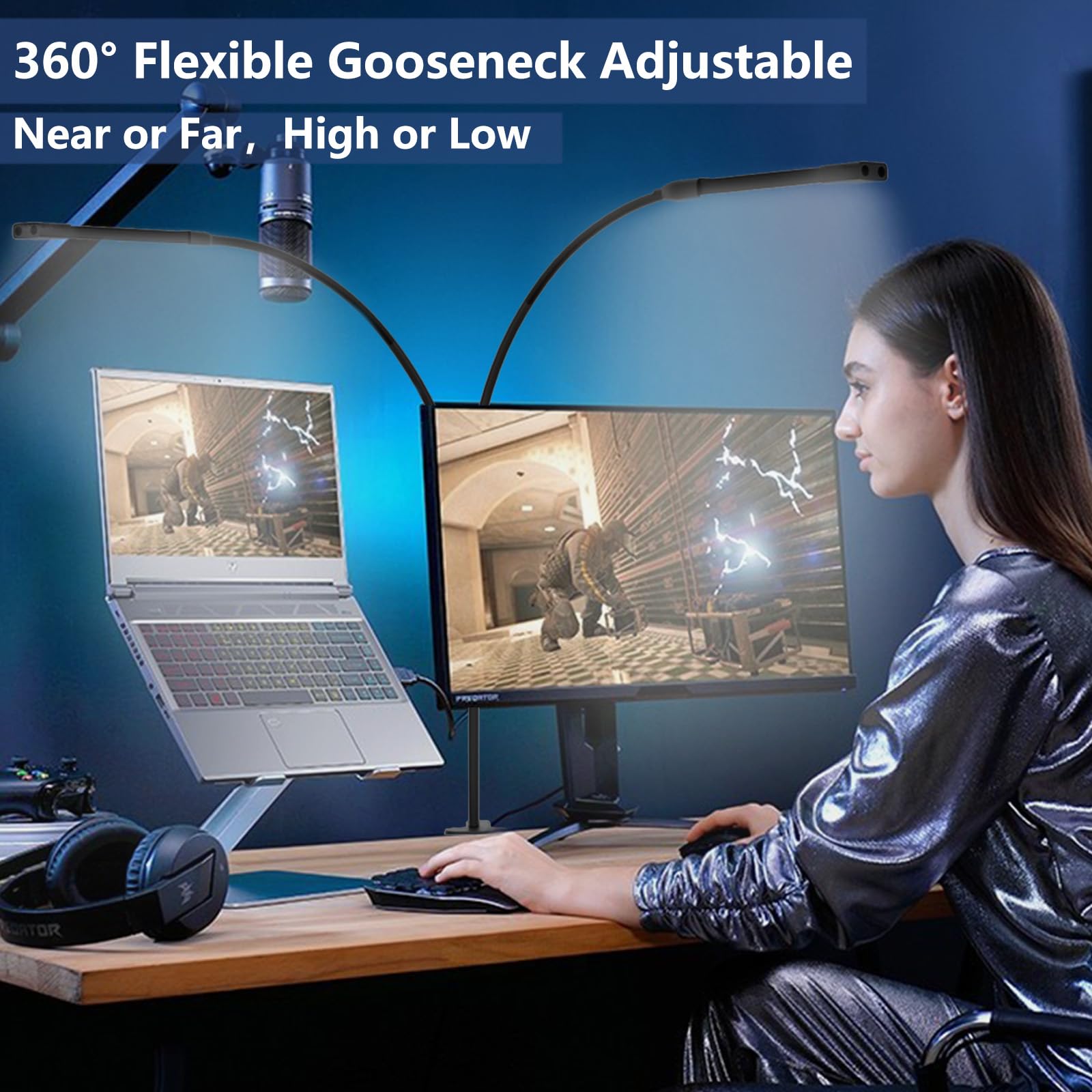 FOYOTO Clamp on Desk Lamp-3 Color Mode & 10 Brightness Levels,Dual LED Tube Flexible Gooseneck Clip Light for Architect Reading, Working, Bedroom Headboard, Dorm