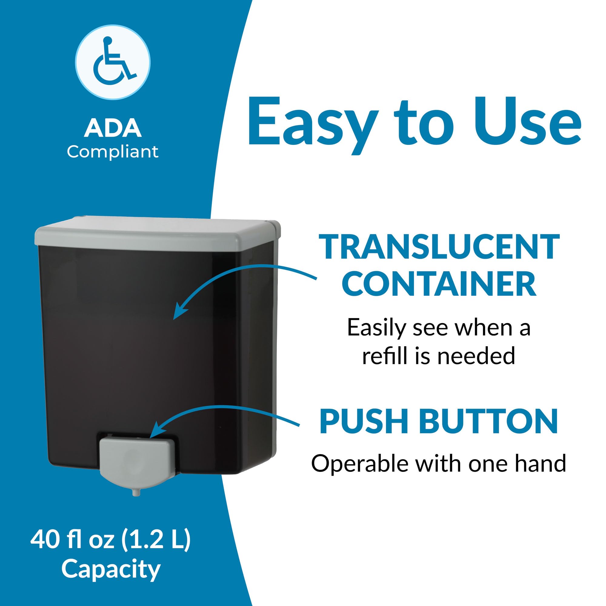 ClassicSeries Surface-Mounted Soap Dispenser, 40-oz, Black/Gray, Sold as 1 Each