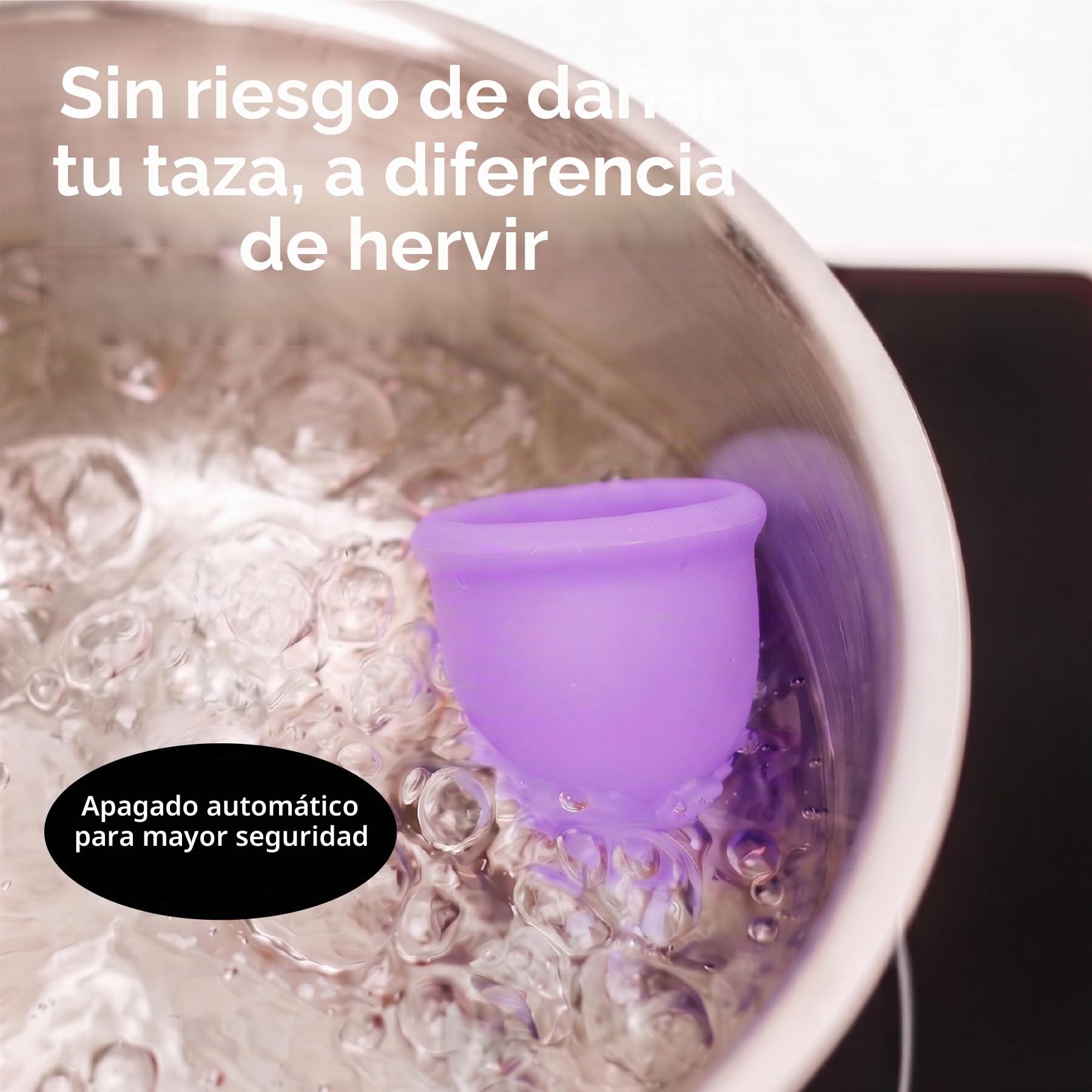 Pixie - Esterilizador de copa menstrual - Clasificado 1 para el mejor vaporizador - Mata el 99.9% de los gérmenes con vapor más limpio - Lava tu taza o disco menstrual en 3 minutos. - Interruptor de