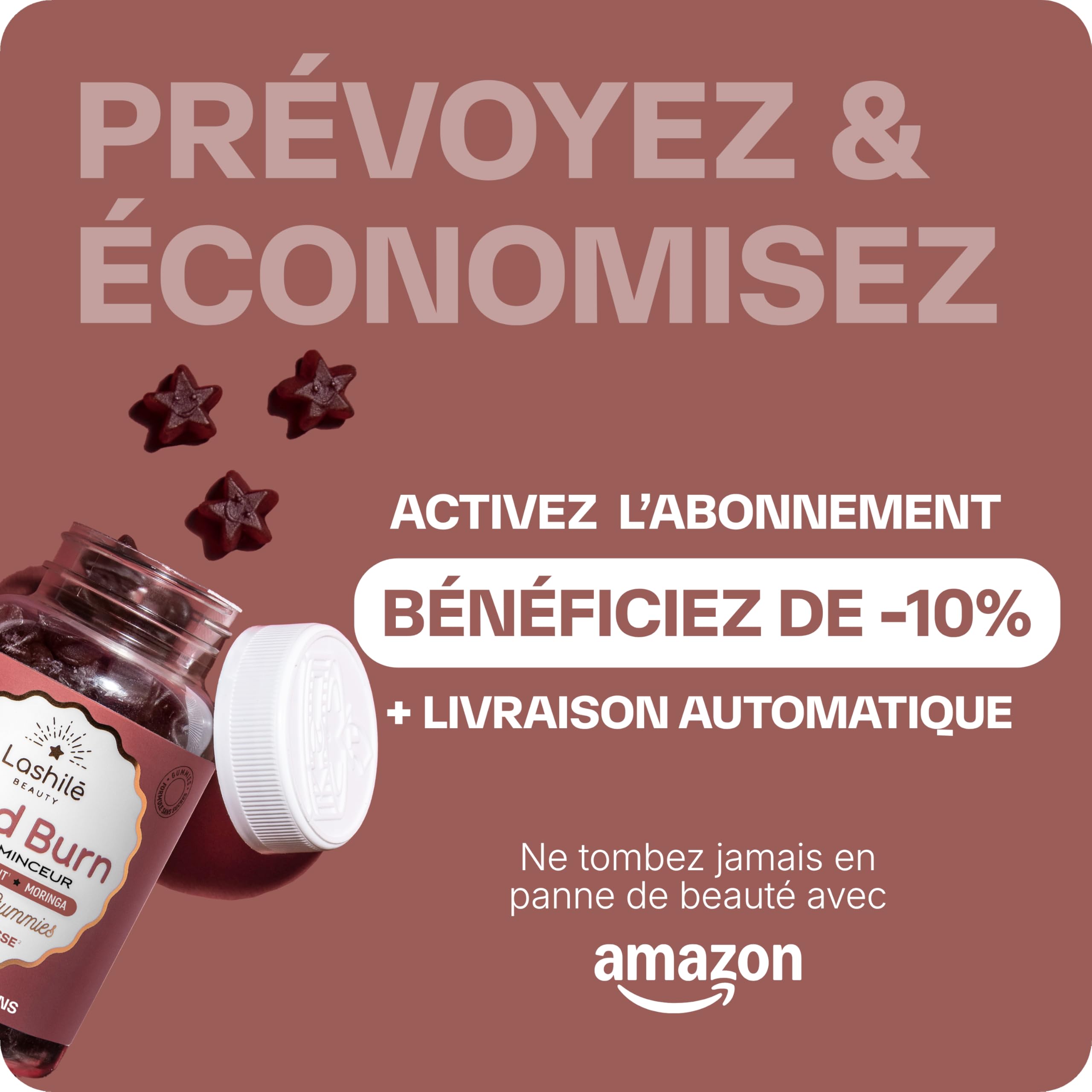 Lashilé Beauty - Gummies Brûle Graisses - Combustion des Graisses et perte de poid puissant - Good Burn - Complément alimentaire Minceur - Cola, Pissenlit, Moringa - Cure 1 Mois - 60 Gummies
