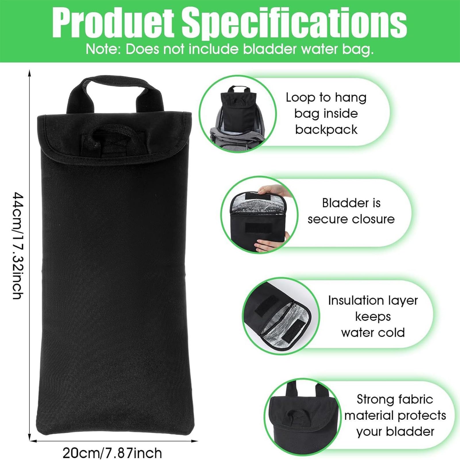 Generico Borsa per Sacca Idrica - 3L Leggero Antigoccia Isolato - Fodera Isolante per Idratazione E Raffreddamento,per Ciclismo Viaggio Outdoor Escursionismo Trekking Campeggio Corsa Sopravvivenza