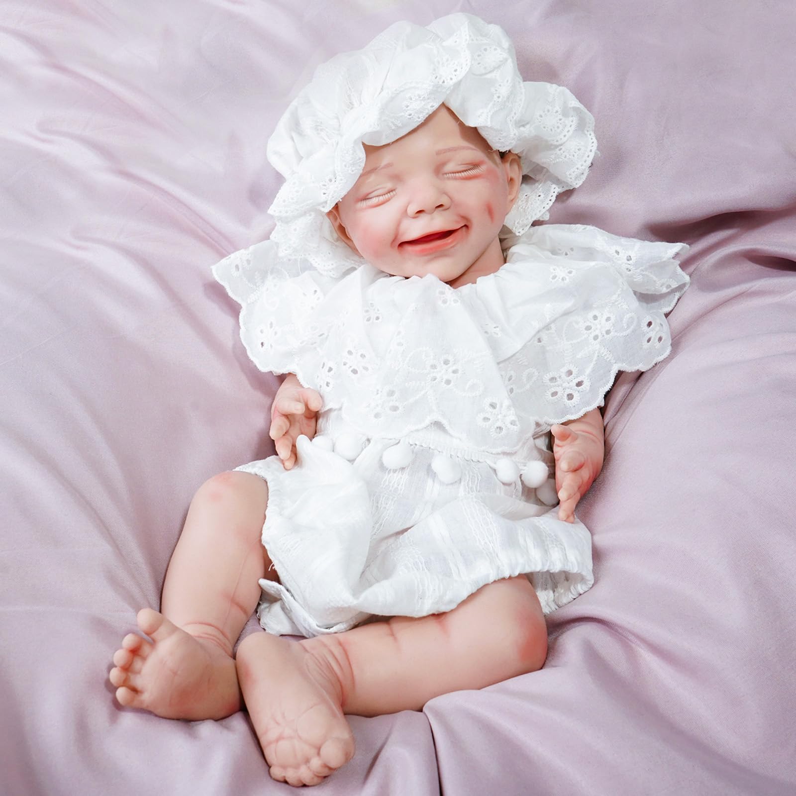 KUICEO 17 Inch Full Body Silicone Reborn Baby Doll Girl Silicone Baby Doll Sleeping Smile Solid Silicone Reborn Doll Collector Newborn with Clothes