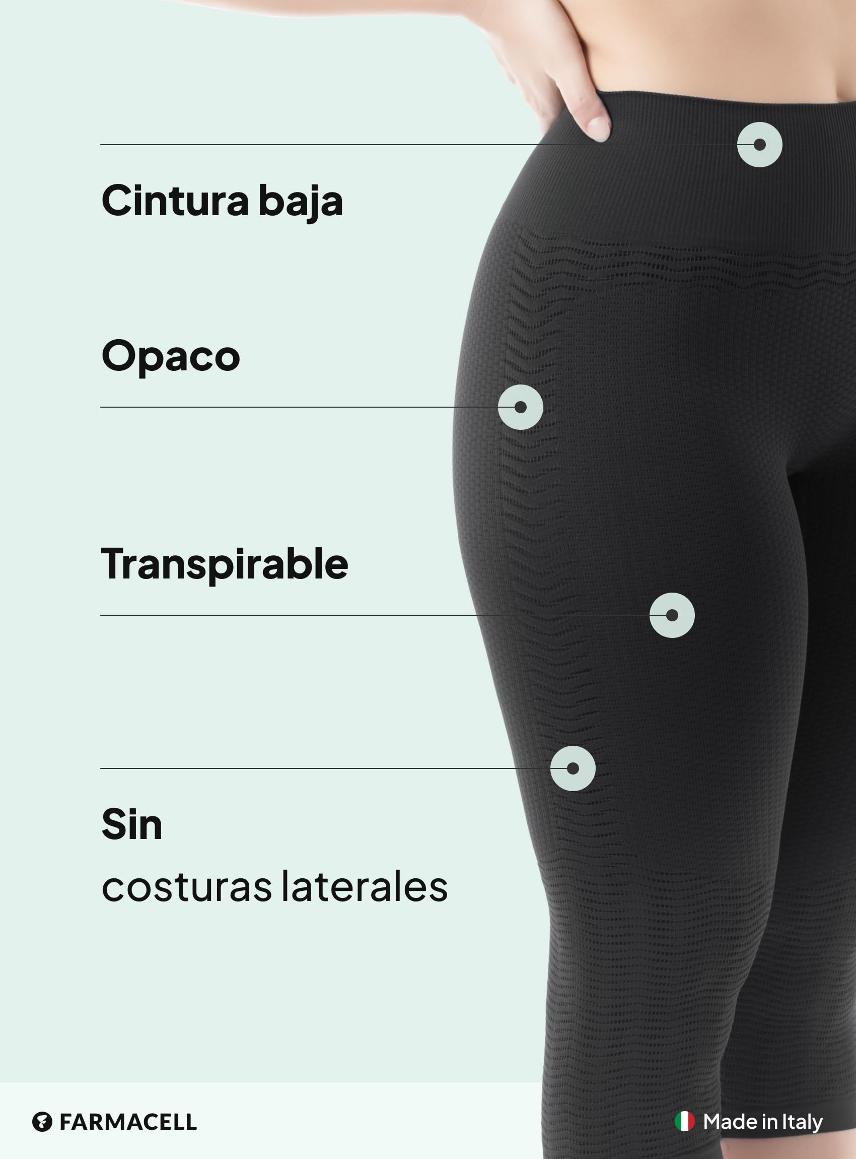 Farmacell Faja Pantalón Capri Mujer Anticelulitis Masaje y Efecto FIR, Made in Italy, 1104