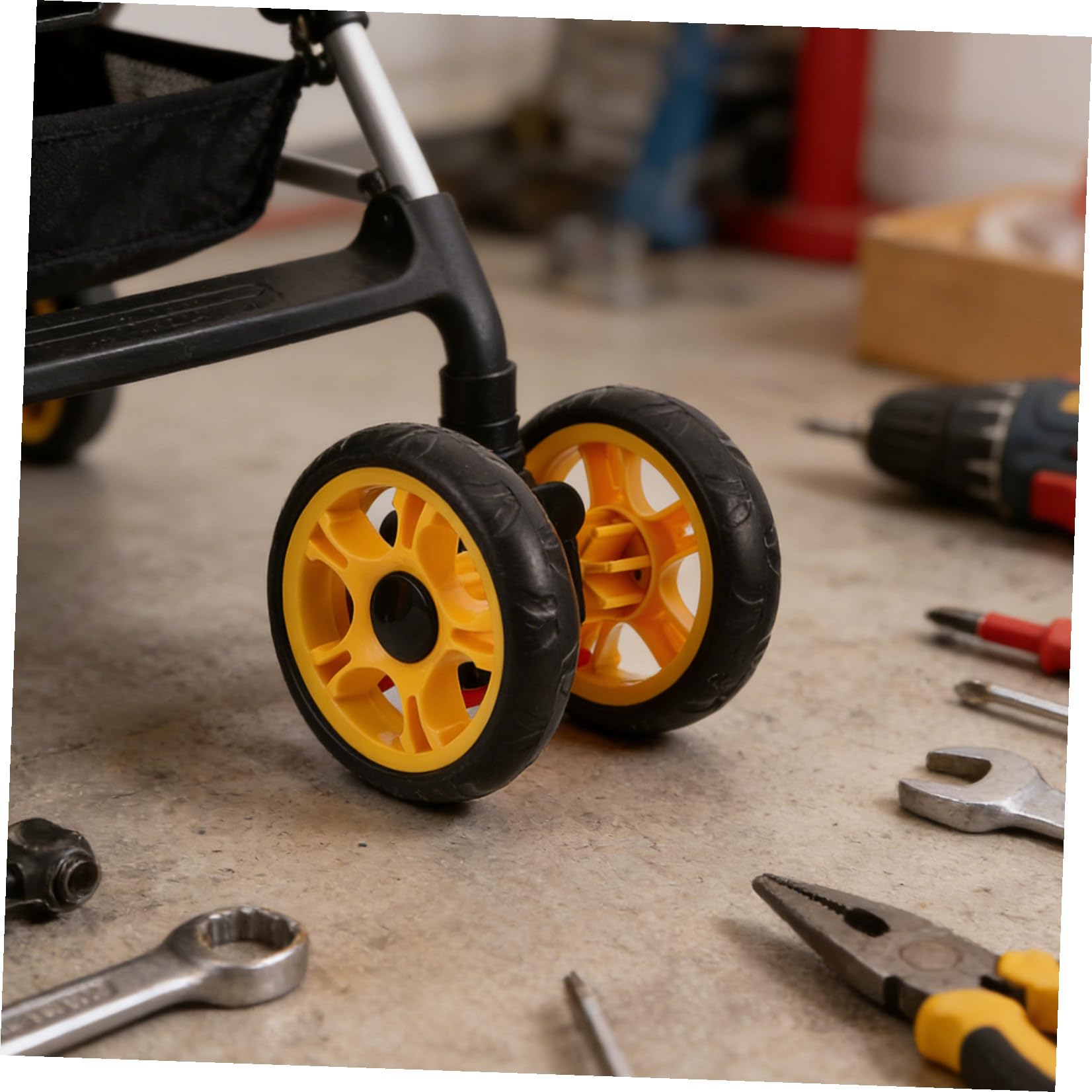 4 Piezas Rueda Giratoria y Ofrece Flexibilidad 360 de Plástico para Cochecito Infantil Negro con Freno, 12 Cm, Reduce y Carrito de