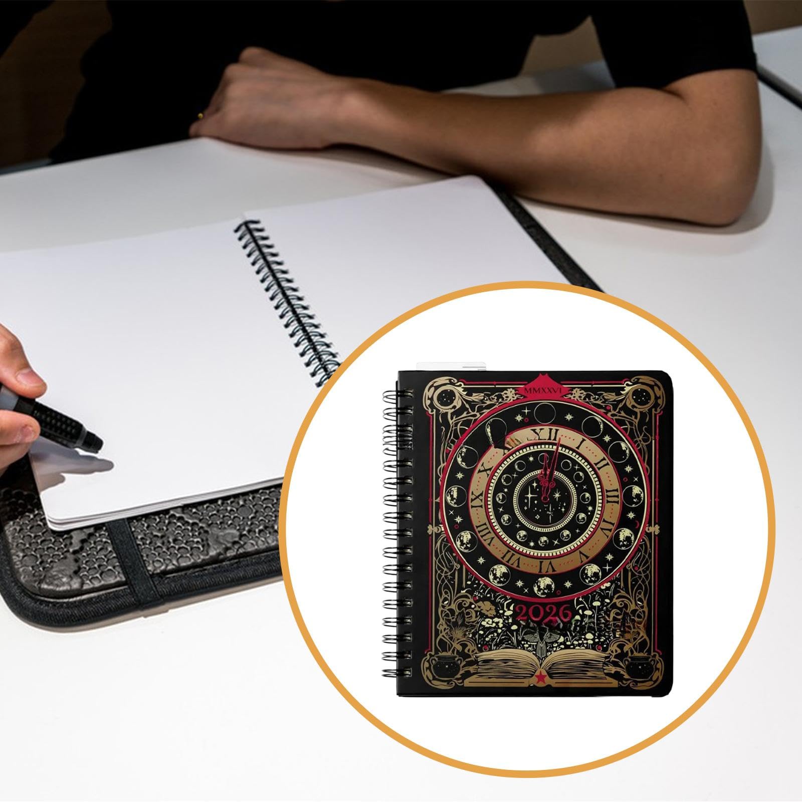Oshhni Agenda 2026, agenda settimanale degli appuntamenti, opera d'arte ispirata alle carte dei tarocchi gotici, calendario delle festività del libro di