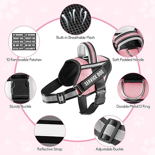 Miniatura 7 de Juego de arnés de chaleco y correa para perro, arnés de entrenamiento para perro con 8 parches para perros, correa reflectante para perro con mango