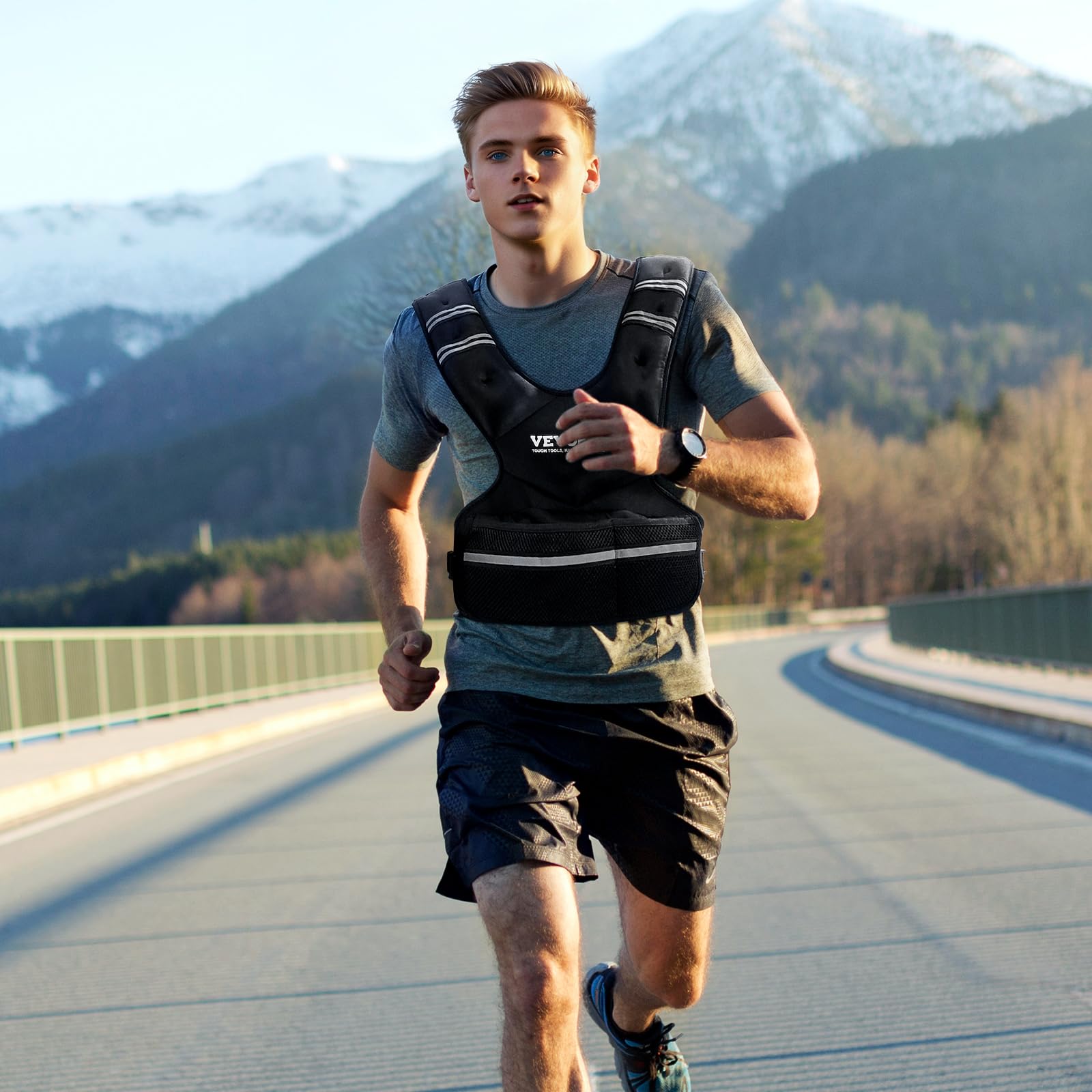 VEVOR Gilet lesté réglable 9 à 14,5 kg, veste de poids avec 6 packs de poids en granulés de fer et bande réfléchissante pour hommes et femmes, équipement d'entraînement pour musculation, course à pied
