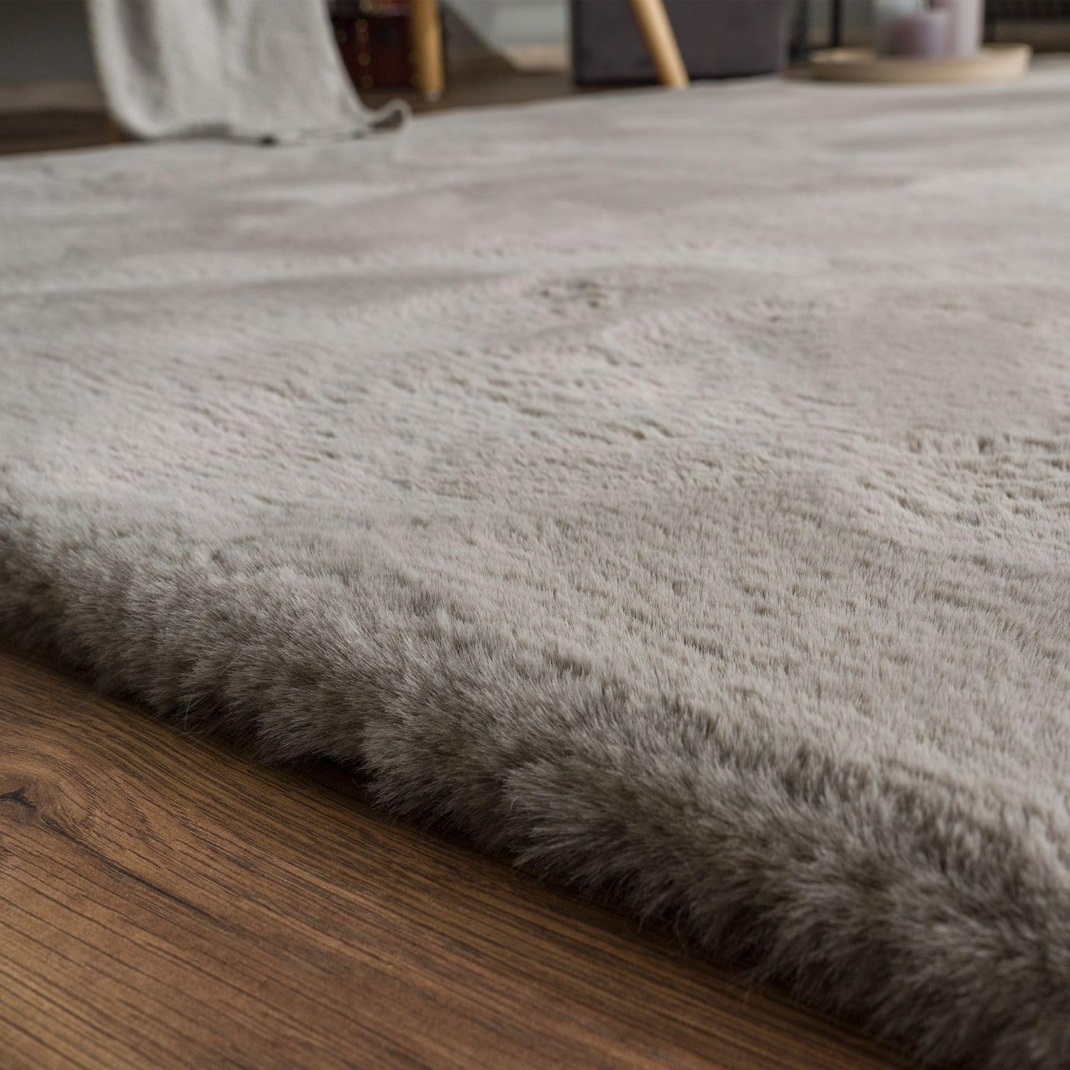 TT Home Wohnzimmer Hochflor Teppich Langflor Soft Kaninchenfell Fell Imitat Weich, Farbe: Grau, Größe:80x150 cm
