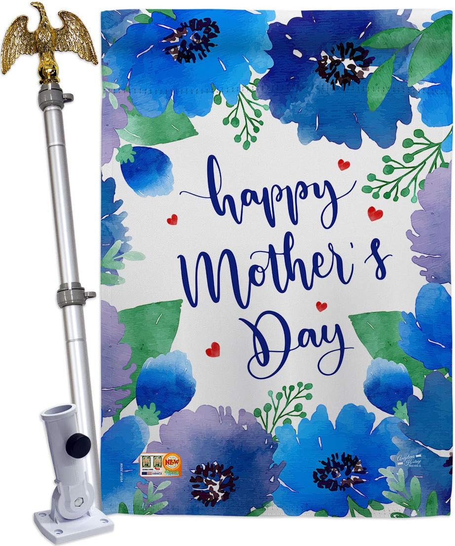 Royal Floral Mothers Day House Flag Family Mother Mom Mama Grandma Love Flowers Parent Sibling Relatives Grandparent Small Decorative Gift Yard Banner Made In USA 28 X 40