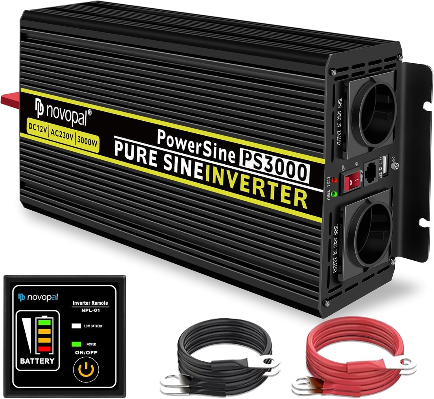 NOVOPAL 3000W Convertisseur Pur Sinus 24V 220V Onduleur Transformateur