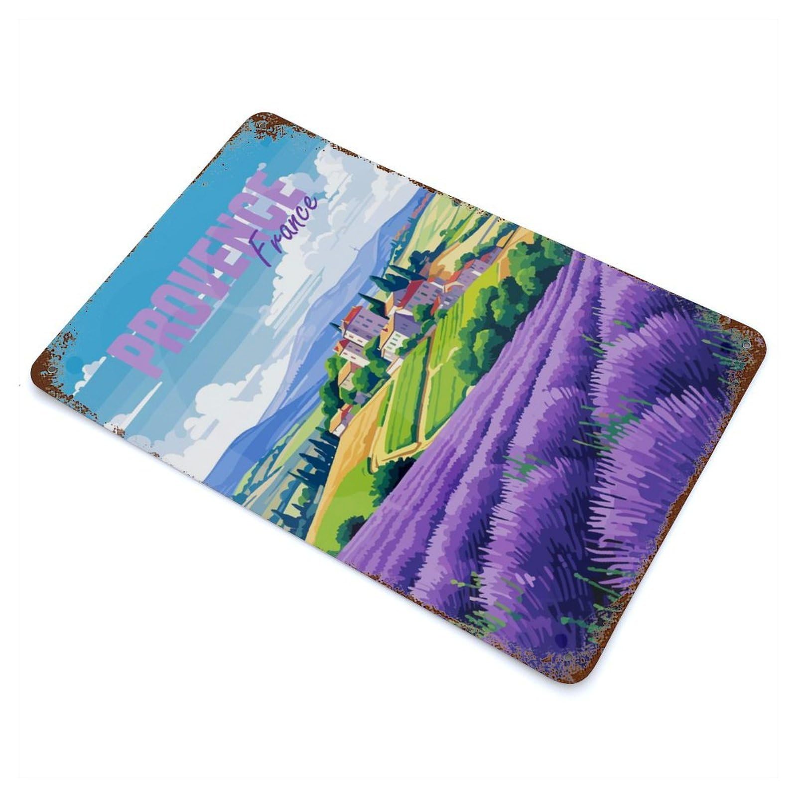 Provence France Lavender Rust Effect Tin Sign 11.8"x7.9", Farmhouse Wall Decor for Farmhouse, Kitchen And Entryway Decor