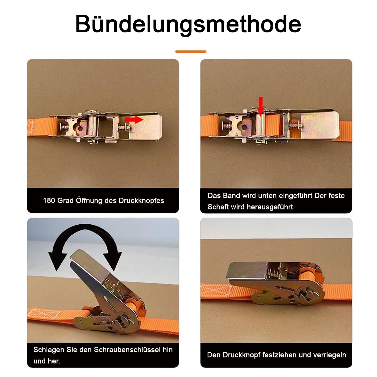 Sangle Transport Camion Moto Lot 4 Sangles D'arrimage 10m X 25mm - Cliquet 800kg Norme DIN Sangles Cliquet 10m 25mm 800kg Polyester DIN12195-2 Transport