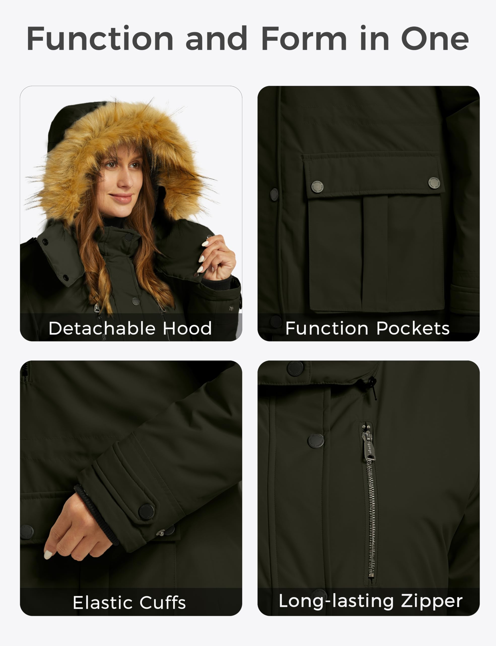 Wantdo Chaqueta de Invierno Acolchada para Señoras Parka con Capucha de Piel Desmontable