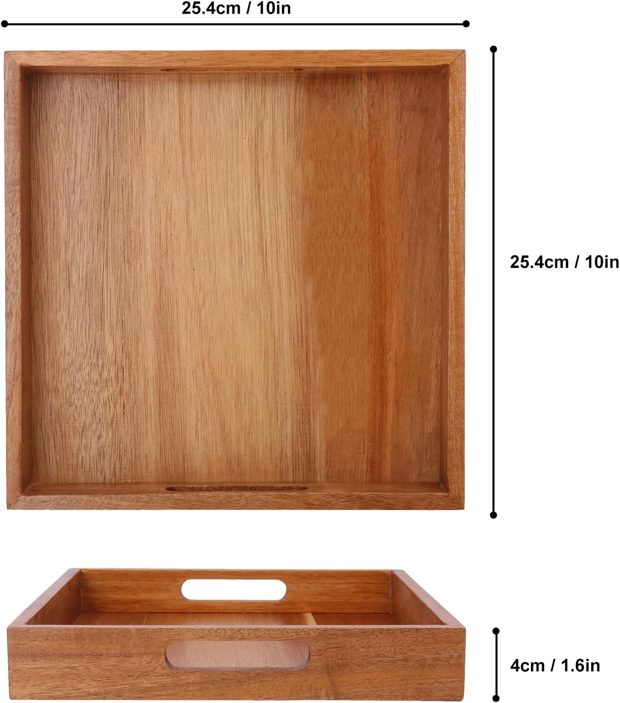 4 PCS Acacia Wood Serving Tray with Handles - 10 Inch Square Wooden Tray with Handles, Ideal as Breakfast, Coffee Table, Decorative, Serving(1.75 Inch Thickness) - Image 2