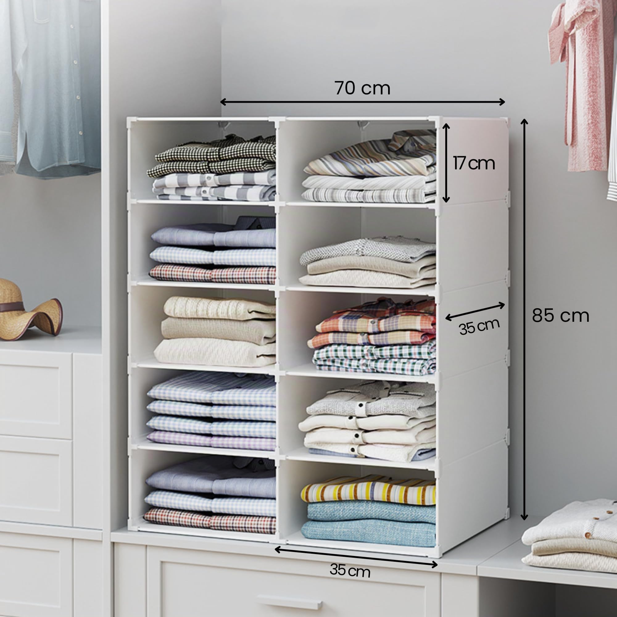 Modulares Regal, Kleiderorganizer für Schrank, Regal für Zimmer, Flur. Aufbewahrungsregal für Zuhause, Flur, Schlafzimmer. 10 Module