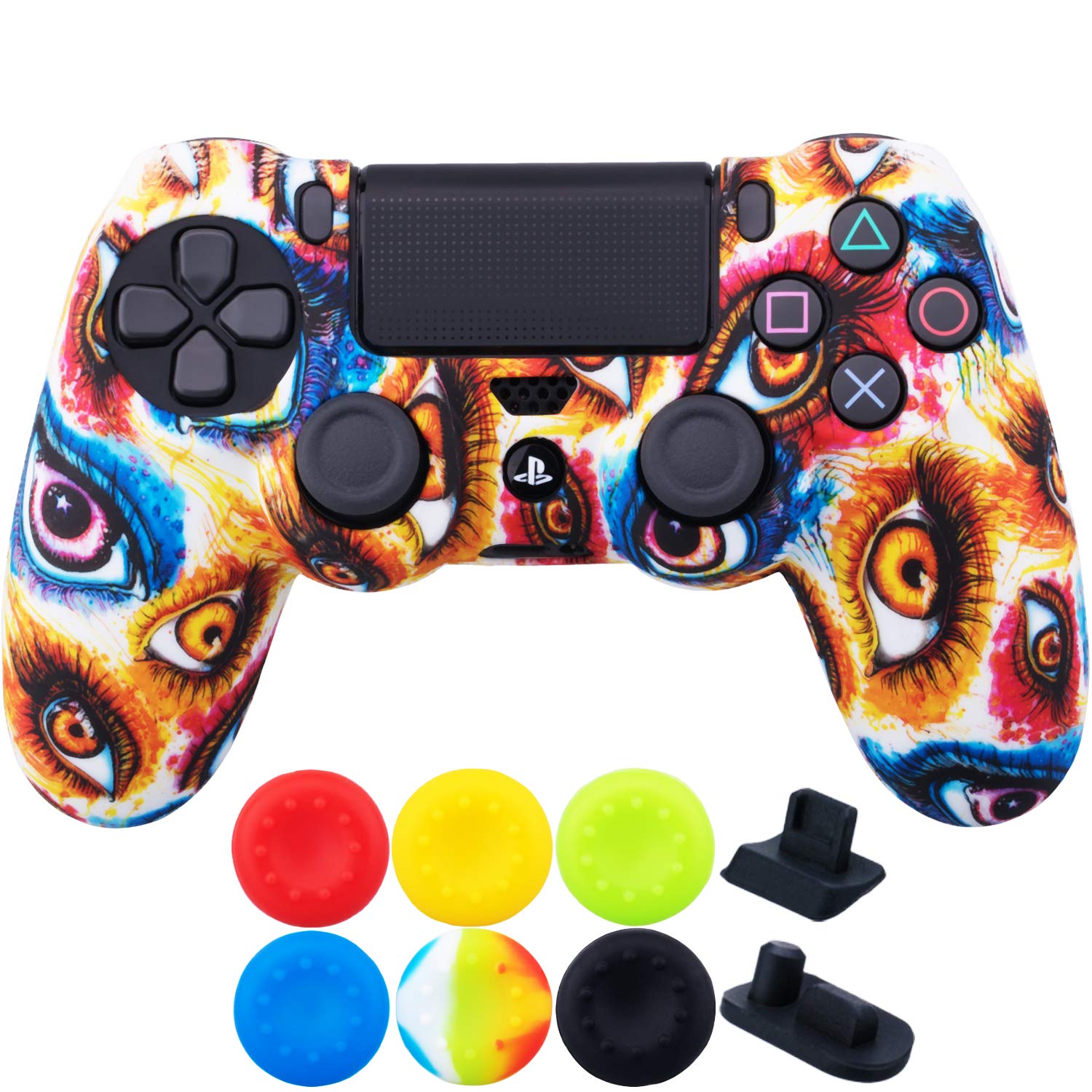 1 Piece of SiliconeTransfer Print Protective Cover Skin + 6 Thumb Grips & Dust Proof Plugs for PS4/Slim/Pro Controller Camouflage Grey — view 20