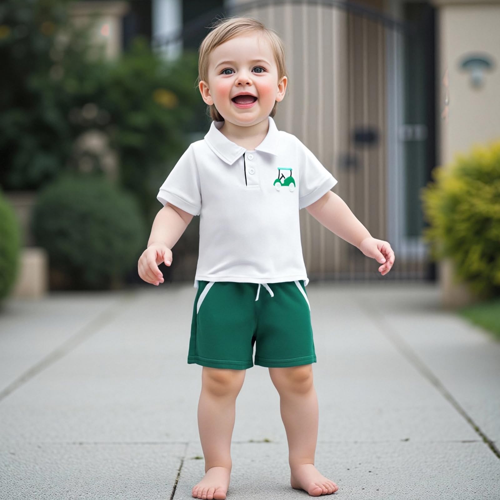 Toddler Baby Boy Summer Outfit Short Sleeve Embroidery Golf Cart Polo T-Shirt Shorts Hole in One Golf Birthday Clothes (Green, 2-3T)