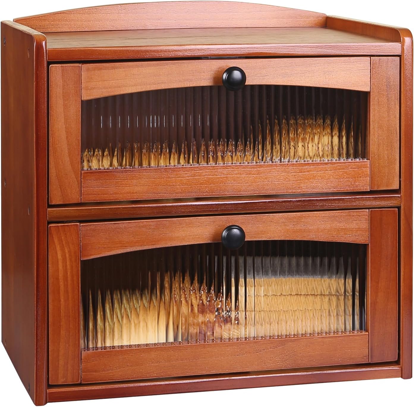 Bread box for Kitchen Countertop Double Layer Large, Solid Wooden Farmhouse Bread Storage Container with Acrylic Window, Bread Holder Organizer Bin for Homemade Bread and Pantry(Teak)
