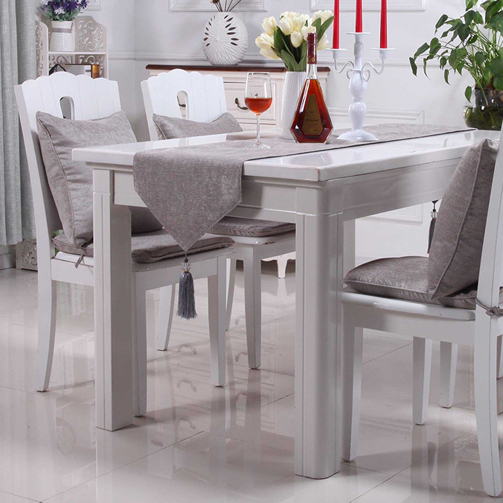 Modern Decorative Table Runner, 35x228cm Gris Plateado Sencillo Poliéster Algodón Camino de Mesa Rectangular