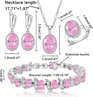 LMXXVJ Jewelry Set for Women CZ Gemstone Earring Ring Necklace Tennis Bracelet Bridal Anniversary Prom Party Christmas Jewelry Gift,Silver Tone