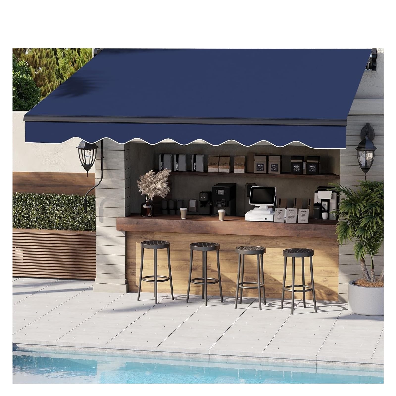 Auvent de terrasse rétractable 2.4x2.1m store bleu foncé
