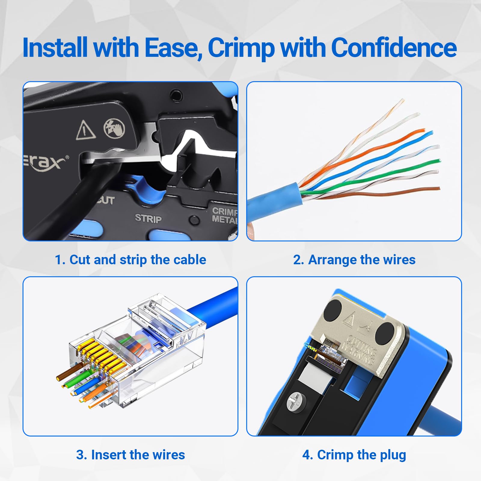 Confezione da 100 connettori passa-through Cat6A RJ45 con stivali