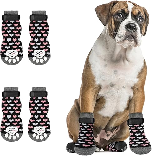 Rypet Calcetines antideslizantes para perros, 3 pares, calcetines de agarre para perros con correas de control de tracción para interiores en suelos
