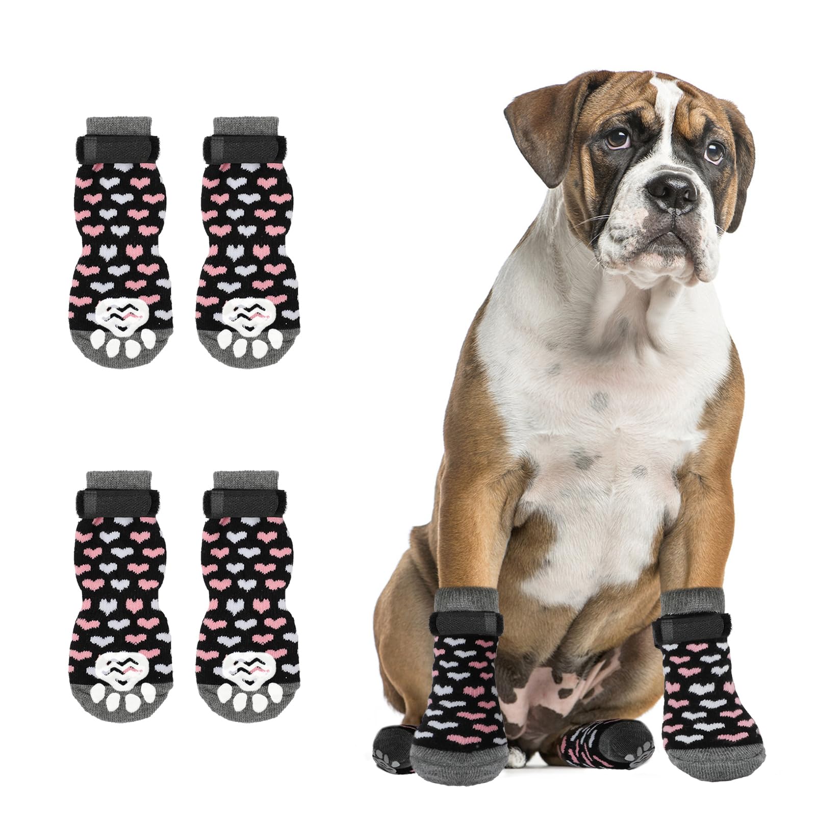 Rypet Anti Slip Dog Socks 2 Pairs - Dog Grip Socks with Straps Traction Control for Indoor on Hardwood Floor Wear, Pet Paw Protector for Small Medium Large Dogs Large
