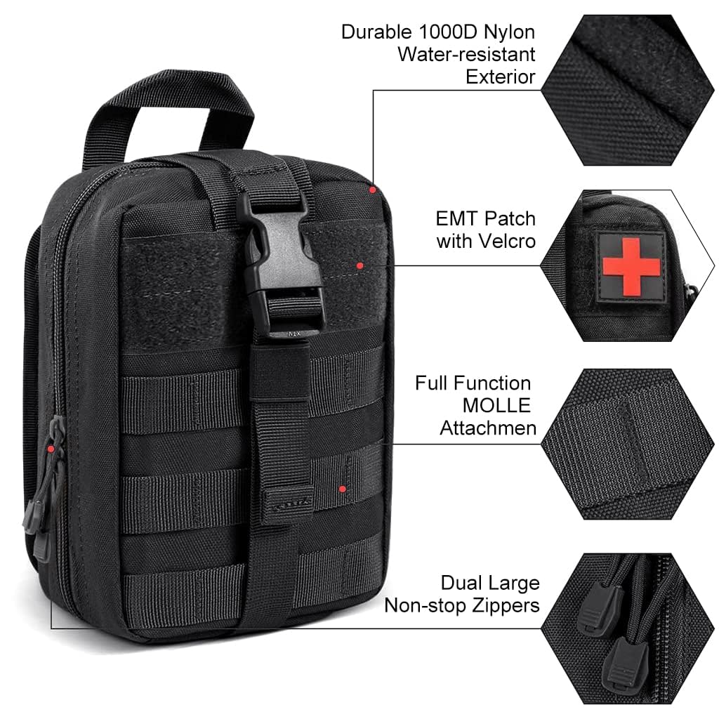 Linist Nylon First Aid Box – Black Military Grade Medical Emergency Kit, Heavy Duty Large Capacity Rip-Away IFAK Pouch for Hiking, Camping, Sports, Outdoor Travel & Tactical Survival (Bag Only) 2