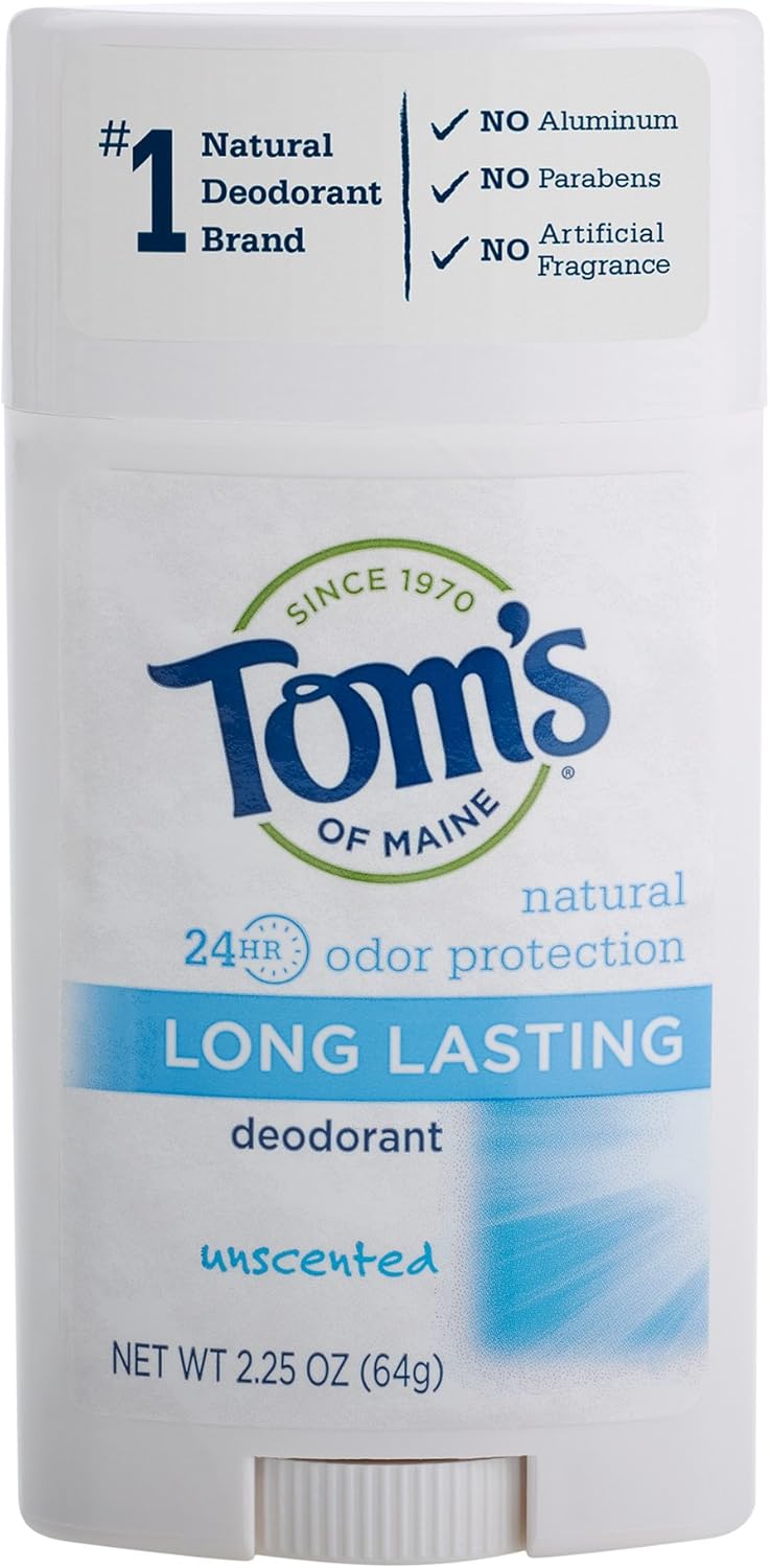 Tom's of Maine Natural Deodorant Stick, Aluminum Free, Long Lasting, Unscented, 2.25 Ounce Tom's of Maine Natural Deodorant Stick, Aluminum Free, Long Lasting, Unscented, 2.25 Ounce