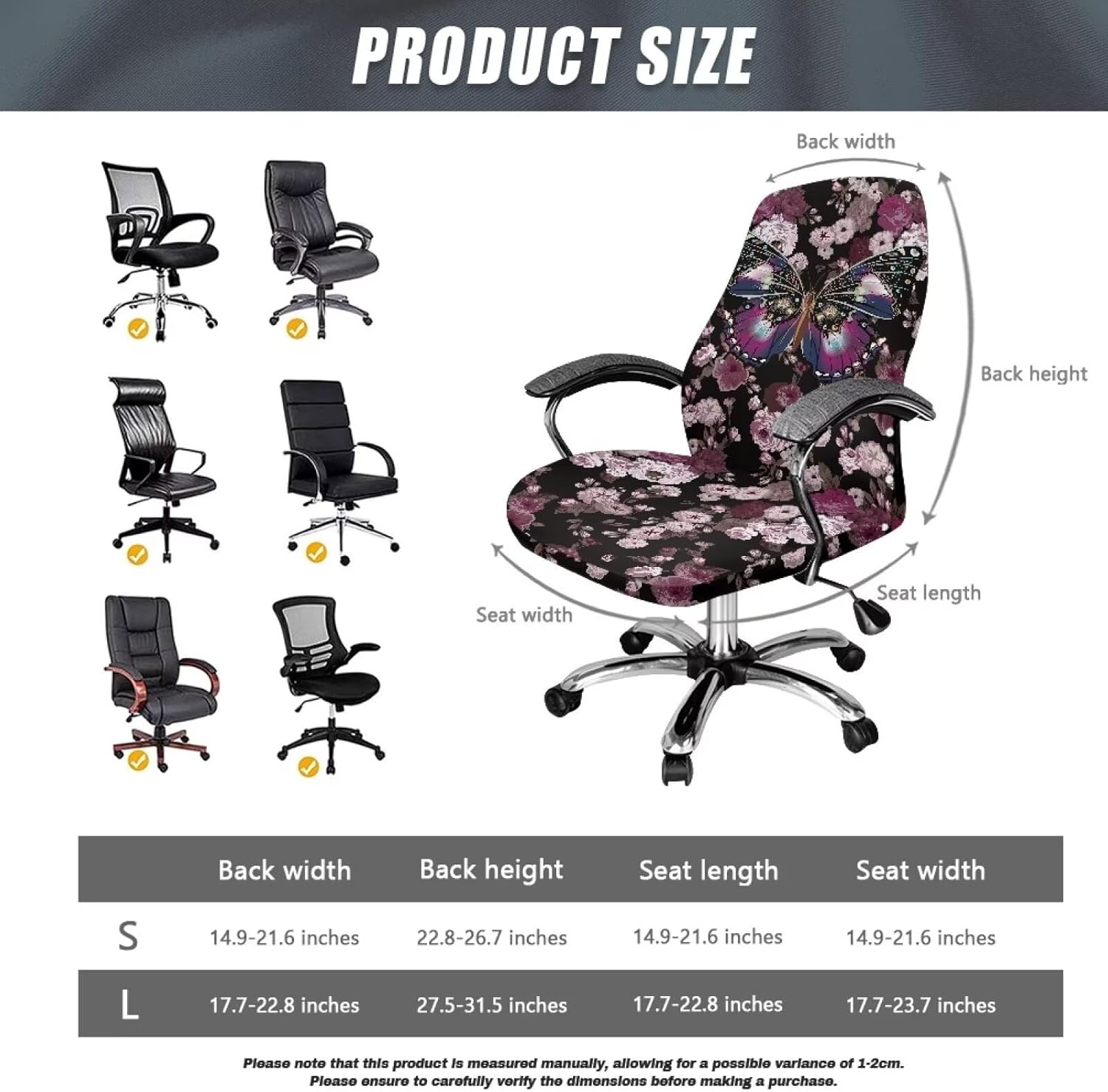 Elegant Butterfly Office Chair Covers Stretchable Computer Desk Chair Covers High Back Protects Removable Gaming Chair CoversExecutive Boss Chair Covers Decoration-L