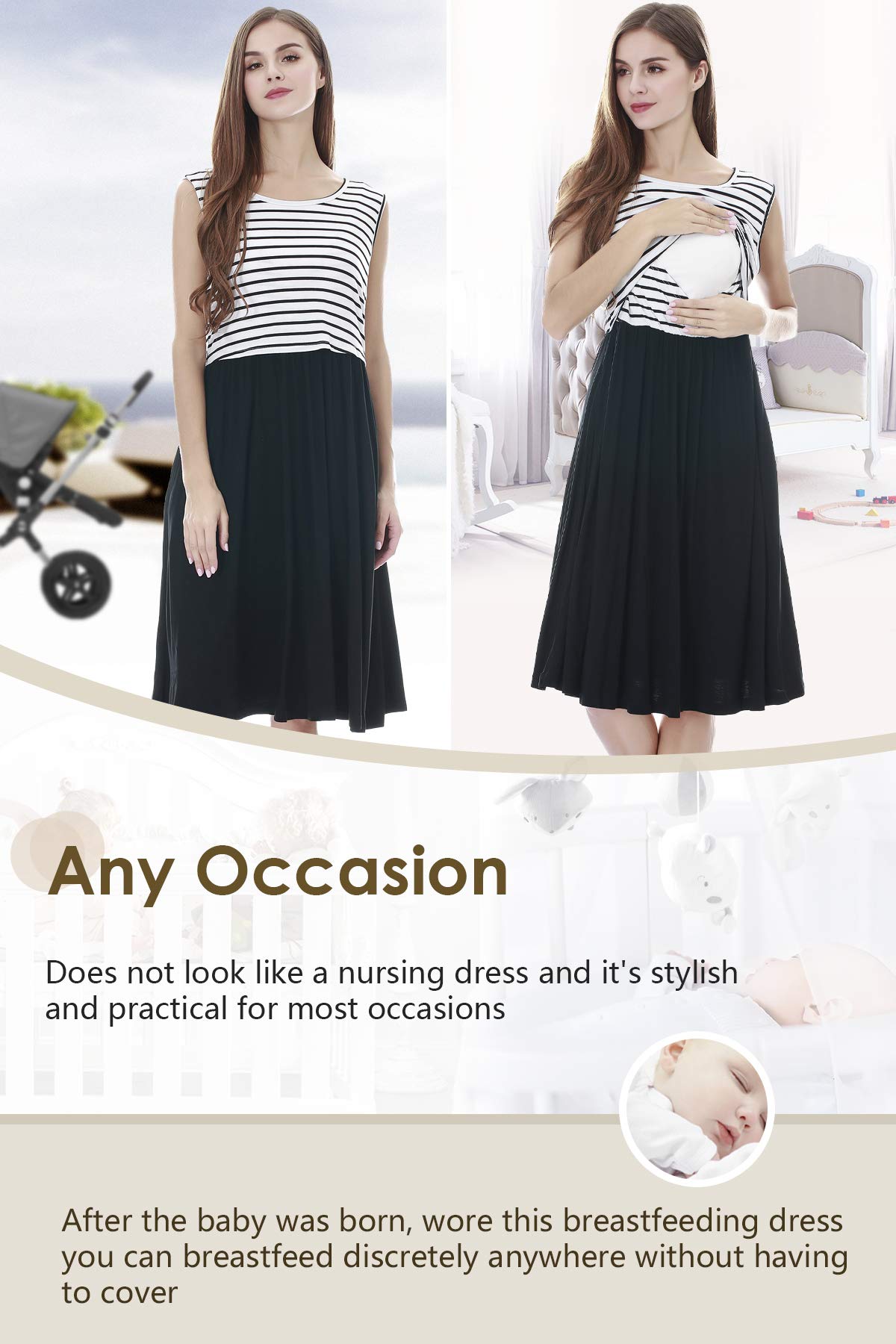 Smallshow Mujer Vestido de Lactancia de Maternidad, en Capas, con Bolsillos — view 7