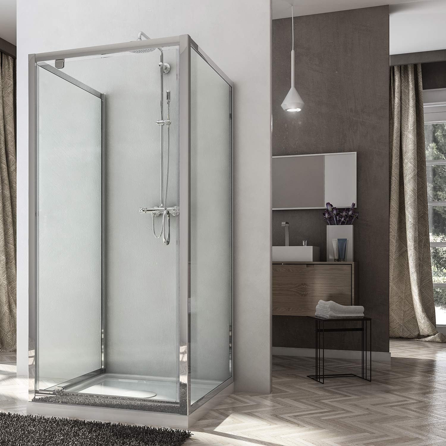 Box Doccia 3 Lati 80x80x80 cm 1 Anta Battente in Cristallo Trasparente 6mm H185 Koge Trio