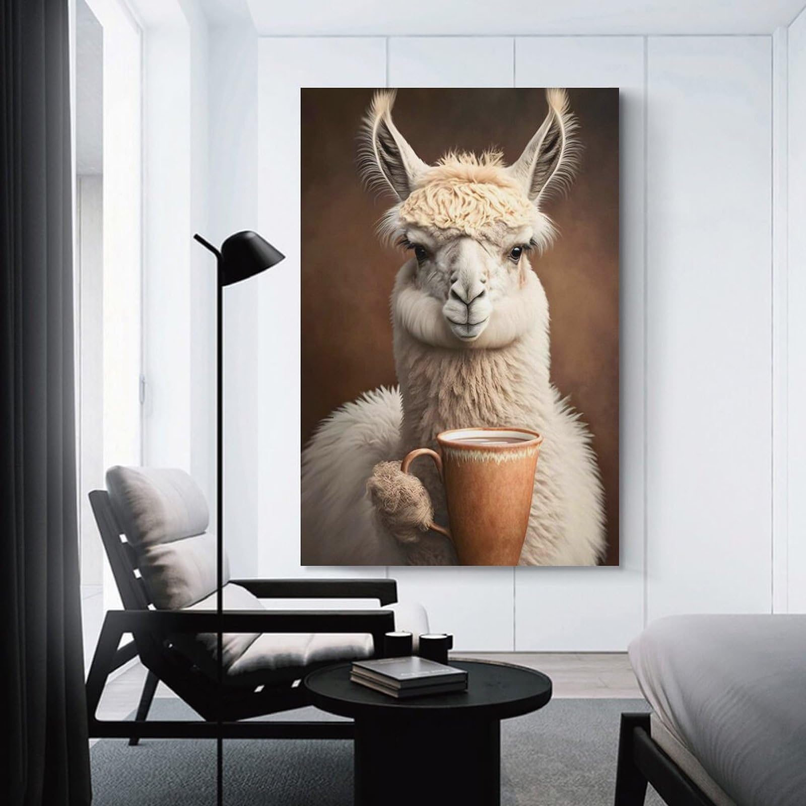 Junmoney Decorative Wall Artwork Coffee Llama, 20x30inch(50x75cm), for Lounge, Bedroom Or Personal Spaces, Gift Idea for Housewarming And Birthdays