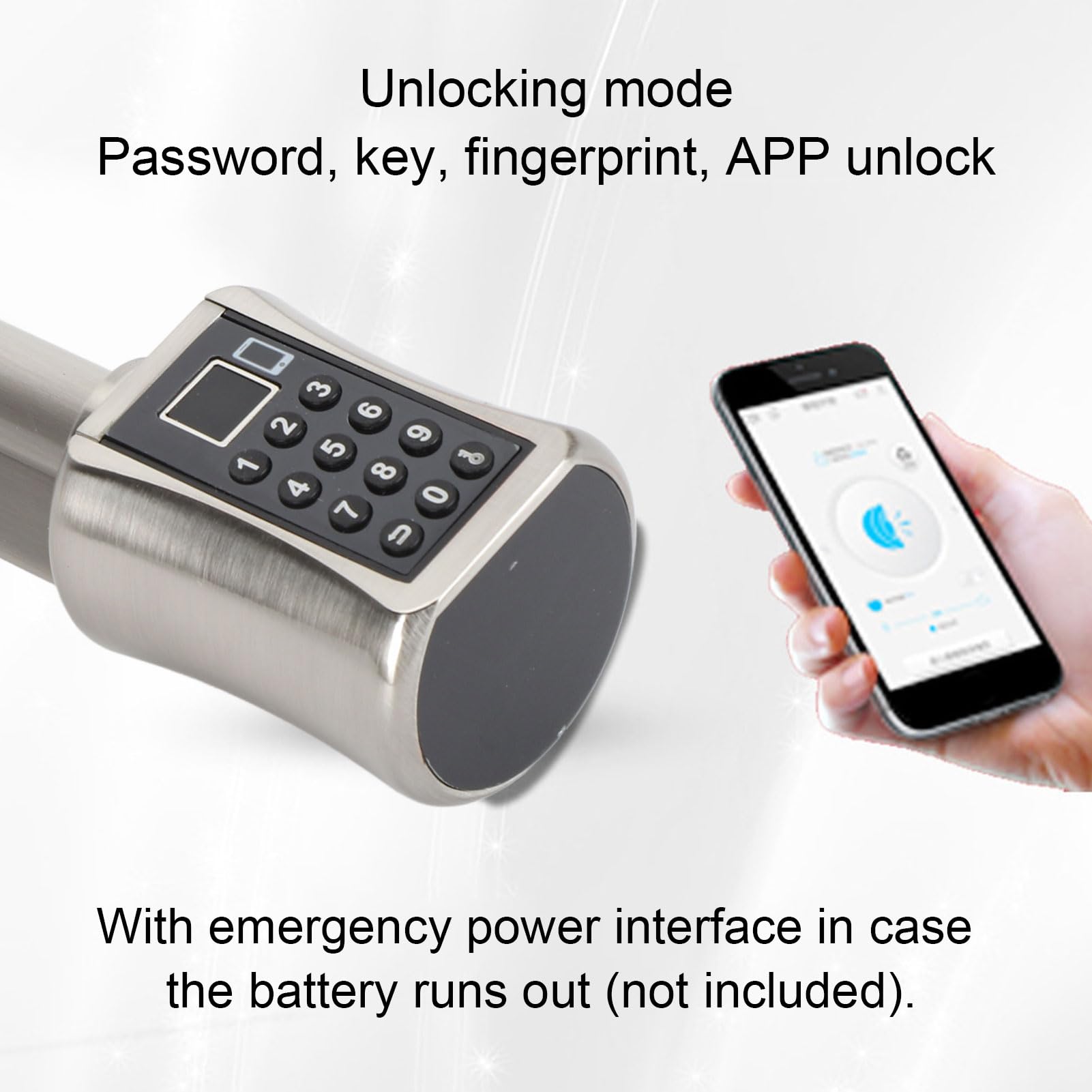 Cerradura de Teclado Inteligente, Cerradura de Puerta con Huella Dactilar de Aleación de Aluminio, Clave de Contraseña, Control de Aplicación, Energía de Emergencia para