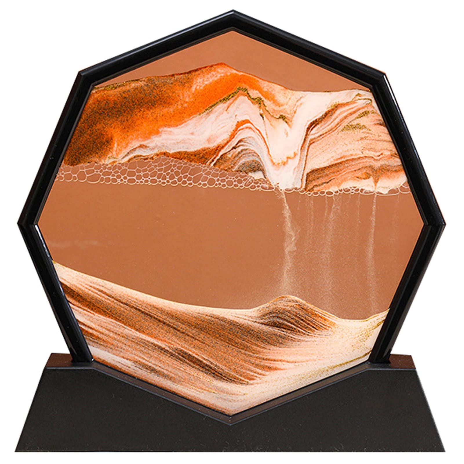 Meiiron 10inch Black Frame Moving Sand Art Picture, Octagon Glass Grit Photo Hourglass, 3D Deep Sea Sandscape in Motion Display Flowing Sand Frame Flowing (Color : Yellow)