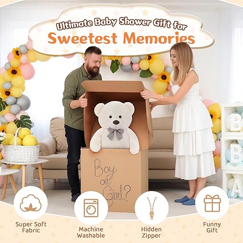 Vista 31 de MorisMos Oso de peluche gigante, oso de peluche grande para novias, niñas, para Navidad, día de San Valentín, cumpleaños (gris claro, 47 pulgadas)